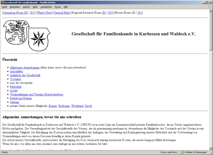 Website der GFKW bis 2004